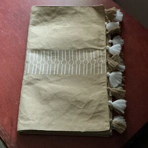 NEW Neutral Tassel table runner with Geometric Stitching